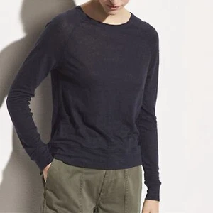 Camiseta Pullover Vince Lino Manga Larga Azul Marino Talla Pequeña Crew - Imagen 1 de 6