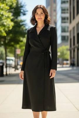 Vintage Mary McFadden Black Wrap Dress Blazer Long Sleeve Elegant Photos Sizing - Image 1 of 4