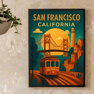 Póster de arte retro de California San Francisco impresión icónica de monumentos de destino de San Francisco - Imagen 1 de 16