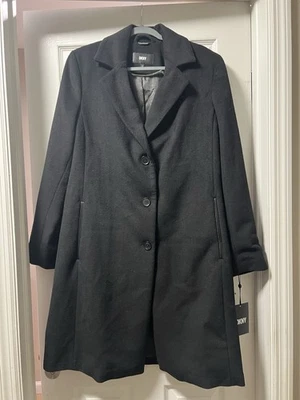 Gabardina para mujer DKNY cuello nudo lana caminante talla L manga larga DL2MW491 Foto 1 de 4