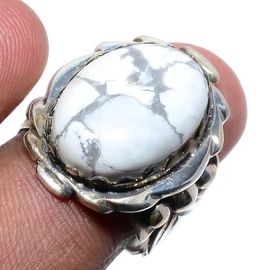 American Howlite Gemstone Silver Plated Handmade Ring s.7 T89, Christmas Gift - Picture 1 of 3