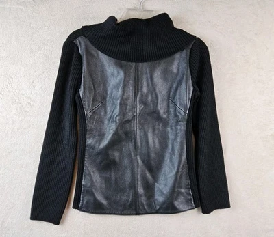 Женский шерстяной кожаный свитер Lanvin с воротником-хомутом размер 38 - Изображение 1 из 3