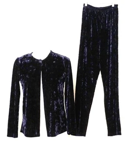 Vintage Crushed Velvet Cardigan Pants Set Navy Blue Womens Size PS by Clio - Picture 1 of 10