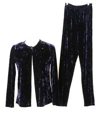 Conjunto de pantalones cárdigan vintage de terciopelo aplastado azul marino para mujer talla PS by Clio Foto 1 de 4