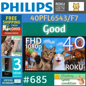 Philips 40" Class FHD (1080p) Roku Smart LED TV(40PFL6543/F7 ) with Remote&Stand - Picture 1 of 18