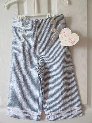 NWT Girls Hartstrings Nautical Blue Seersucker Sailor Pants Sz 5 White Spring  - Image 1 of 4