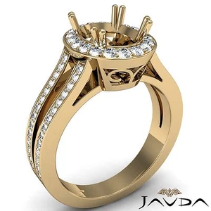 Anillo de compromiso de diamantes de oro amarillo de 18 k semi montura ovalado con vástago dividido con halo 0,94 quilates - Imagen 1 de 6