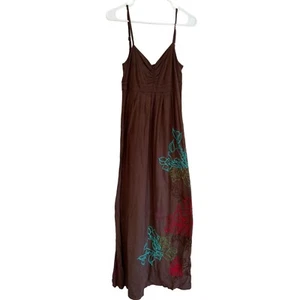 Johnny Was LA Embroidered Long Spaghetti Cami Strap Dress Brown Womans Small - Picture 1 of 9