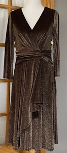 Eliza J Women’s A-Line Midi Dress Sz 12 Glittery Brown 3/4 Sleeves Formal Career - Picture 1 of 14