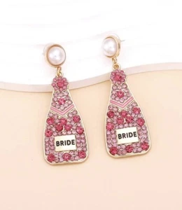 Rosa Champagner Flasche Diamant Ohrringe Legierung Braut hängend Neuheit baumelnd - Bild 1 von 5