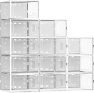 12 Pack X Large Shoe Organizer Storage Boxes for Closet, Modular Space Saving Sh - Picture 1 of 12