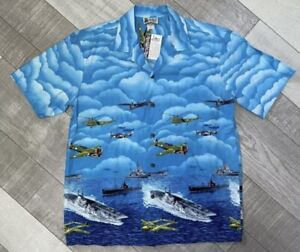 Aloha Republic Men’s Hawaiian Shirt Size L Fighter Jet Graphic Short Sleeves