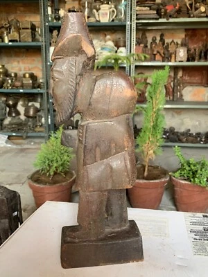 Estatueta indiana antiga de madeira esculpida à mão peregrino viajante velho 10" - Imagem 1 de 4