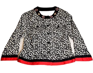 Ruby Rd Blouse Blazer Top Sz 6 Black White Red Beaded Button 3/4 Sleeve NWOT - Picture 1 of 8