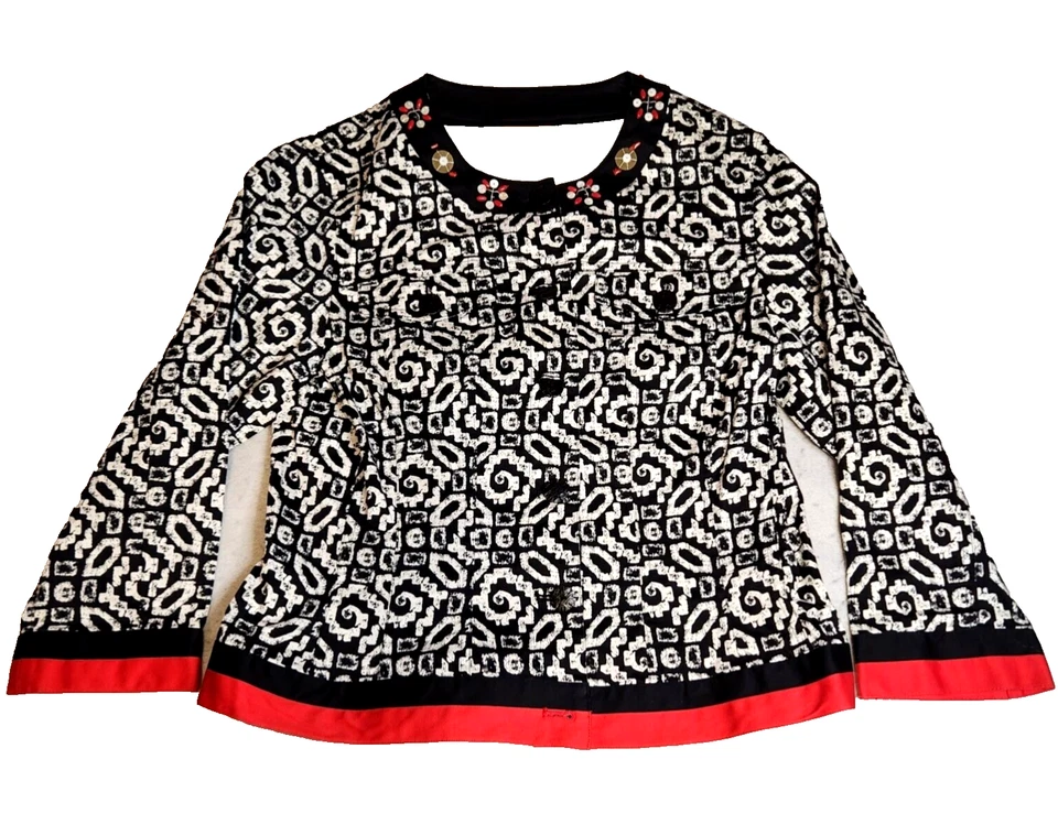 Ruby Rd Blouse Blazer Top Sz 6 Black White Red Beaded Button 3/4 Sleeve NWOT - Image 1 of 4