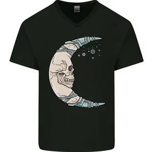 Steampunk Moon Skull Mens V-Neck Cotton T-Shirt - Picture 1 of 43