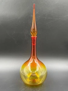 Blenko Glass Orange Yellow Amberina Large Round 17" Decanter & Flame Stopper - Picture 1 of 9