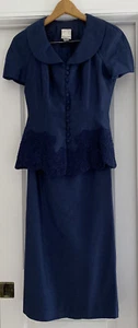 Watters And Watters Vintage 1990s Two Piece Dress Long Skirt Navy Women’s Size 4 - Picture 1 of 12