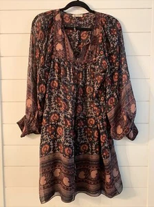 Ulla Johnson Aida Dress in Dark Floral Silk Boho Above Knee Sheer (Size 6) - Picture 1 of 8