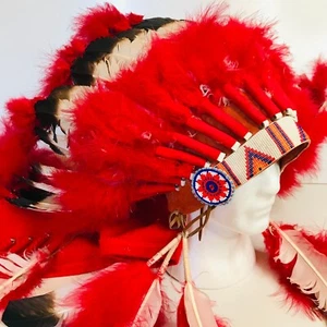Pieza de tocado de plumas nativas americanas plumas reales gorro de guerra muy raro - Imagen 1 de 18