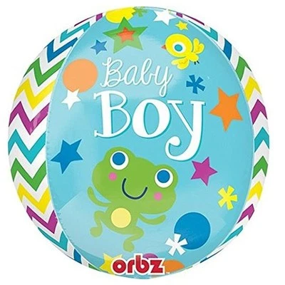 SWEET BABY BOY ORBZ FOIL BALLOON BABY SHOWER PARTY DECORATION FROG CHEVRON STARS - Image 1 of 3