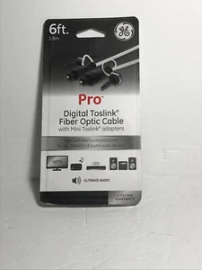 GE Pro Digital TOSLINK Fiber Optic Cable with Mini TOSLINK Adapters, 6 Ft New - Picture 1 of 2