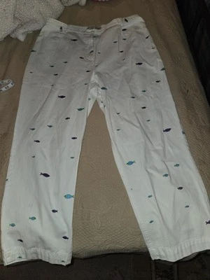 Calça branca David Brooks com peixe bordado tamanho 14 - Imagem 1 de 4