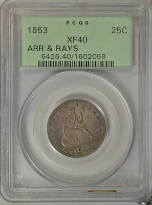 1853 Seated quarter, Arrows and Rays, PCGS XF40   Old Green Holder - Image 1 of 3
