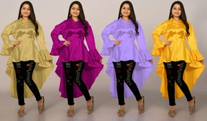 Up Down Shirt Satin Peplum Flared Sleeve Shirt Victorian Shirt Plus Size S113 - Picture 1 of 252
