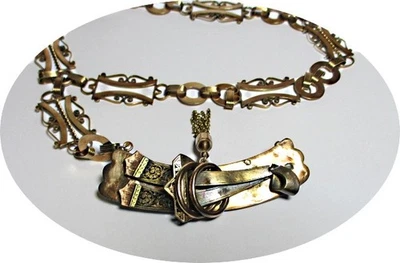 Chatelaine, cadena rusa de alfiler y cuello - 37,5 g - oro rosa de 14 k - siglo XVII Foto 1 de 4