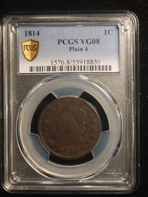 Centavo grande cabeza clásica liso de 4 1 c 1814 graduación profesional en muy buen estado 8 Foto 1 de 4