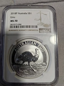 🔥🔥🔥🔥2018 Austrailia Emu S$1 NGC MS70 .9999 Silver. Best 💲 - Picture 1 of 2