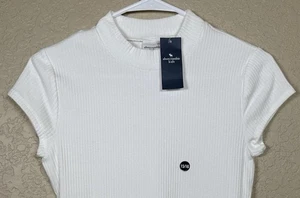 Abercrombie Kids White Mock Ribbed Short Sleeve Shirt Top Girls Size 15/16 NEW - Picture 1 of 7