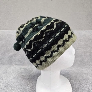 Vintage Iglus Beanie Mütze Quastenmütze 100% Wolle Strick Fleece gefüttert grün schwarz Ski - Bild 1 von 20