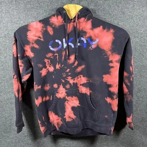 Okay Bleach Tie Dye Hoodie Mens Large Pullover Sweatshirt Graphic Print - Picture 1 of 9
