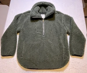 Abercrombie Fitch Sweater M Women Soft Sherpa Fleece Pullover Quarter Zip Green - Picture 1 of 5