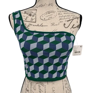 Free People Movement Free Throw One Shoulder Jacquard Bra Green/Blue M/L NWT - Picture 1 of 9