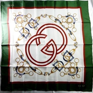 GUCCI Scarf Authentic Cloth Fashion Green 100%silk 86cm×86cm - Picture 1 of 10