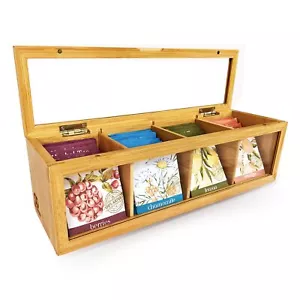 Tea Bag Organizer Tea Organizer Tea Storage Box With 4 Compartments 13.5" X 4"  - Picture 1 of 5