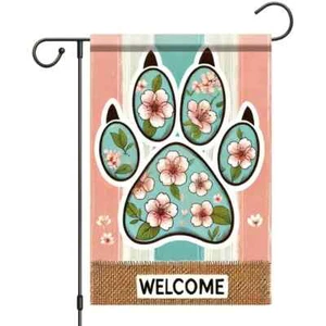 *NEW* ADORABLE ~ WELCOME ~ FLOWER PAW PRINT~ GARDEN FLAG ~ 12X18 - Picture 1 of 1