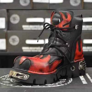 New Women Punk Rock Platform Motorcycle Boots,Lace Up Metal Genuine Leather Men - Zdjęcie 1 z 14