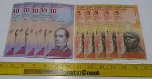 10 VENEZUELA UNC BANKNOTES: 10 & 5 Bolivares (2018)(2011) ~ Free S/H ~ Currency - Picture 1 of 2