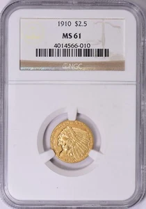 1910 INDIAN HEAD $2.5 QUARTER EAGLE GOLD NGC MS61 - Picture 1 of 3