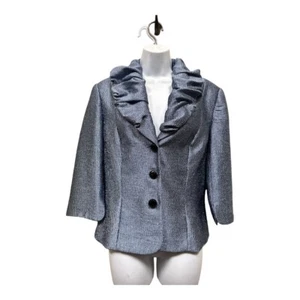 Adrianna Papell 14 Puff Volantes Escote Negro Estrás Botones Manga Cuarto - Imagen 1 de 5