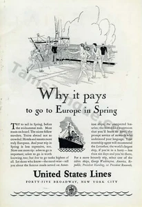 1929 United States Line Cruise Europe Vacay PRINT AD Nearly 100 years old (3325) - Picture 1 of 1