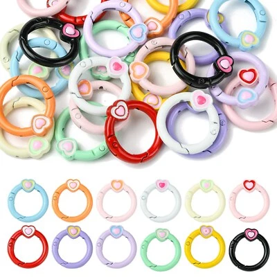 24x Spring O Rings Enamel Round Heart Spring Keyring Buckle for Keychains Bags - Image 1 of 4