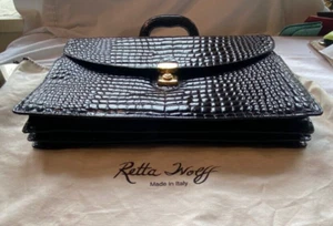 SALE! Retta Wolff Black Glossy "Ligator" Attache Briefcase Bag w lock & dust bag - Picture 1 of 18