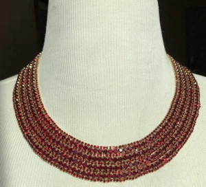 Natasha Red Rhinestone Crystal Colar Necklace - Picture 1 of 6