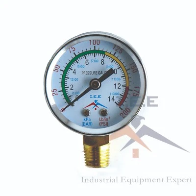 Air Compressor Pressure / Hydraulic Gauge 2" Face Side Mount 1/4" NPT 0-200 PSI - Image 1 of 3