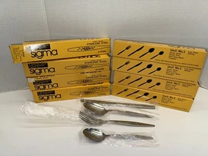 8 - 4 Pc Place Settings Rose Heavy Gauge Stainless Steel Sigma Flatware NOS VTG - Picture 1 of 9